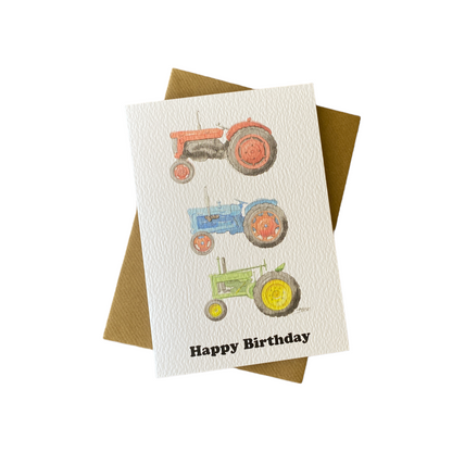 'Trio of Tractors' Happy Birthday card