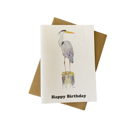'Lookout Post' Grey Heron Birthday Card