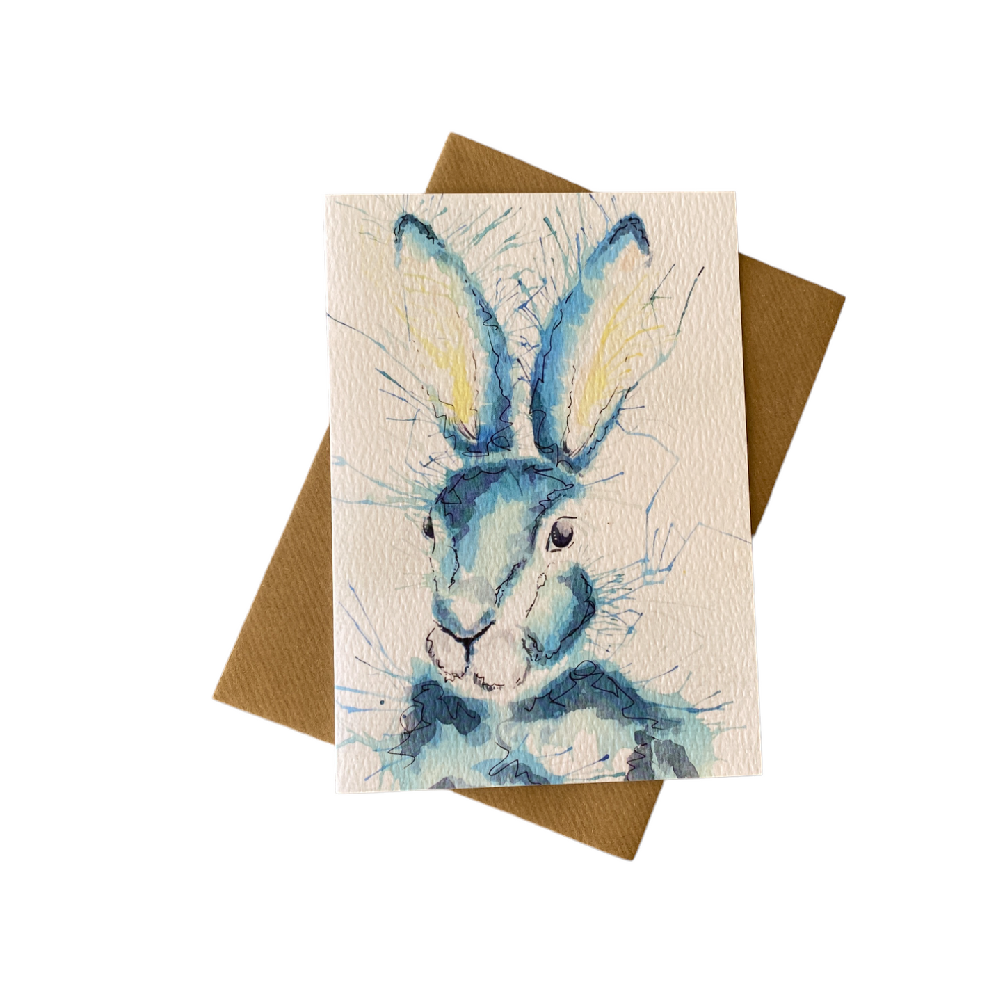 Blue Hare Blank Greetings Card