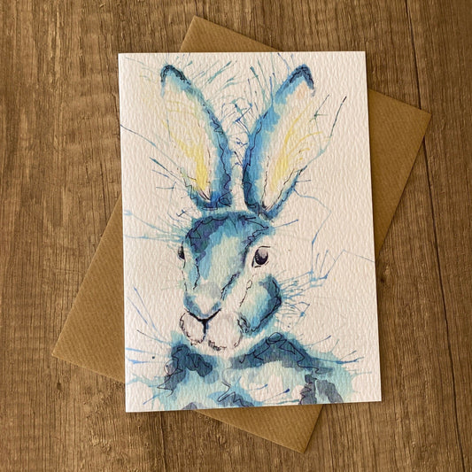 Blue hare blank greetings card