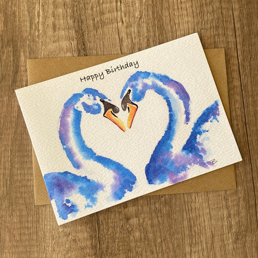 Happy birthday swans card