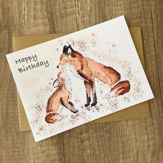 Happy Birthday fox and cub greetings card