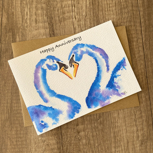 Happy anniversary blue swans greeting card