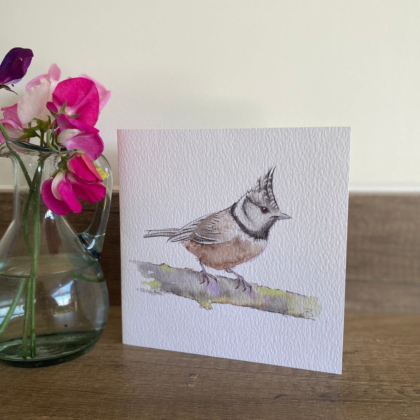 crested tit blank card