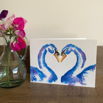 Blue swans plain greetings card