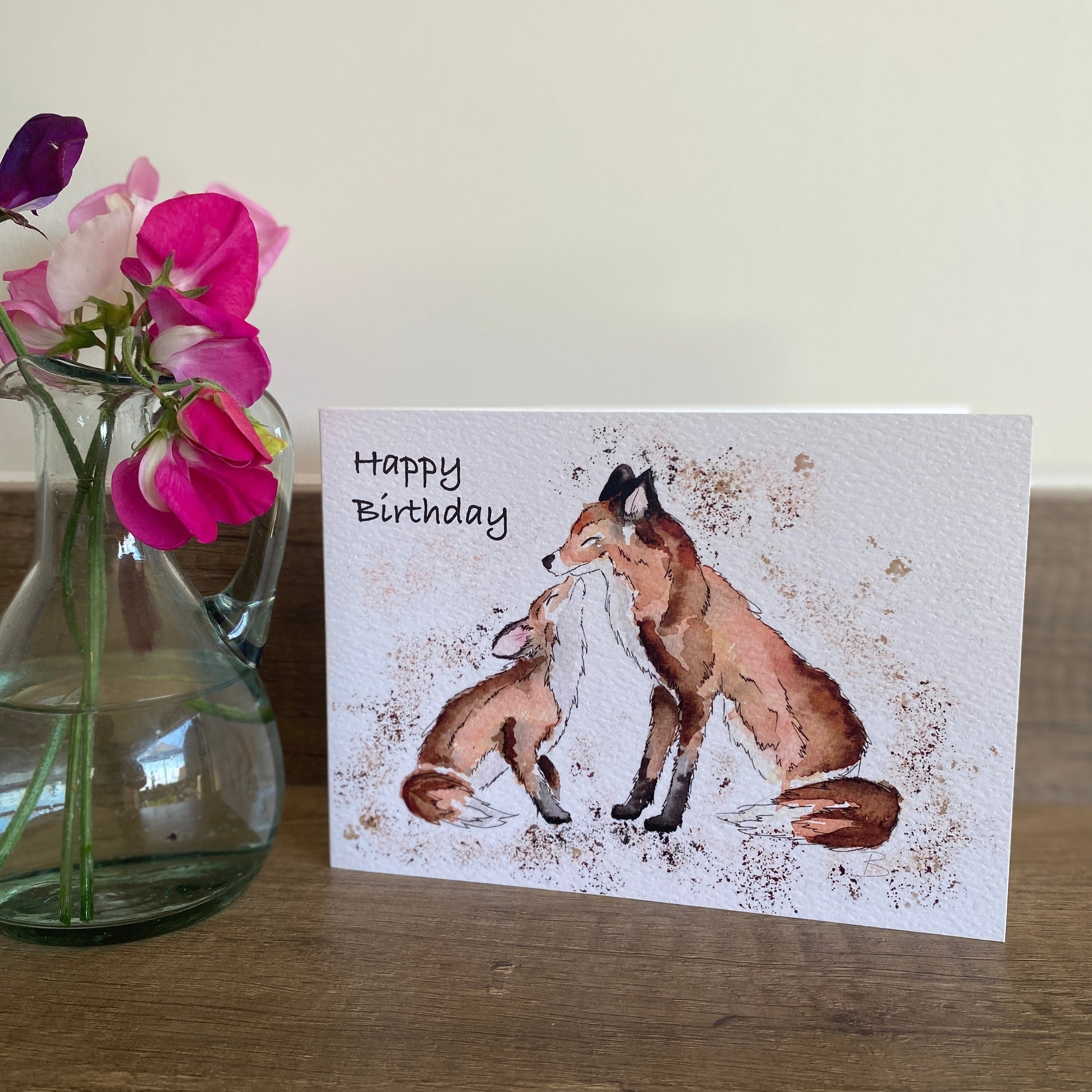 Happy Birthday fox and cub greetings card