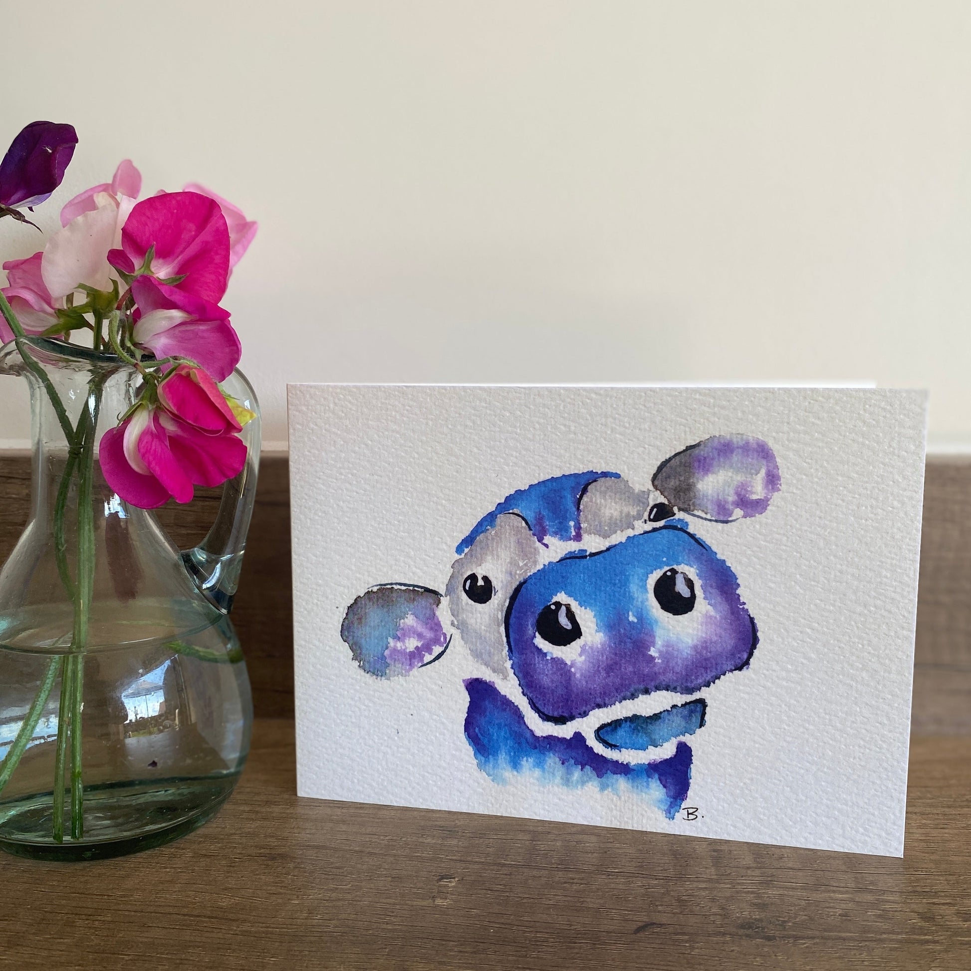 Watercolour blue cow card