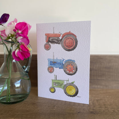 Trio of tractors plain greetings card