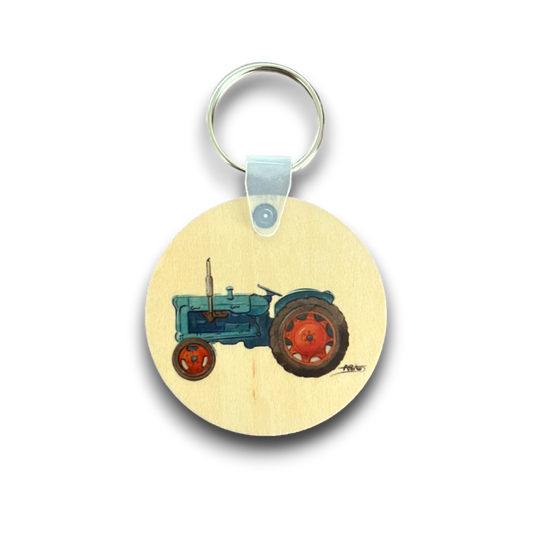 Blue tractor keychain