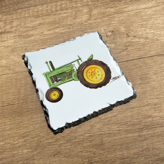 'Green Tractor' Luxury Slate Coaster