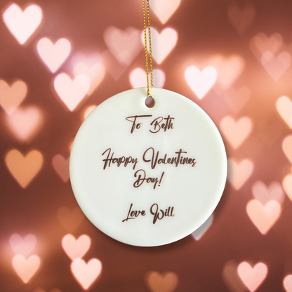 'Penguins in Love' Valentines Personalised Ceramic Ornament
